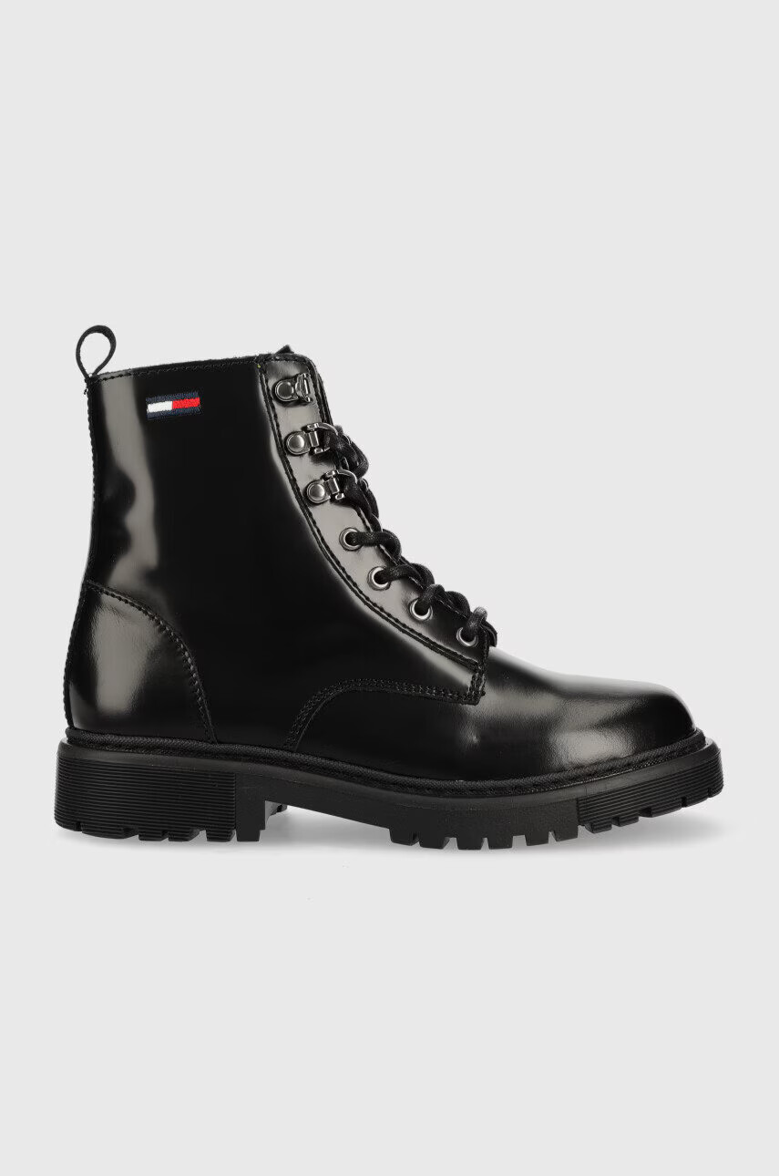 Tommy Jeans Кожени кубинки Leather Lace Up в черно с равна подметка - Pepit.bg