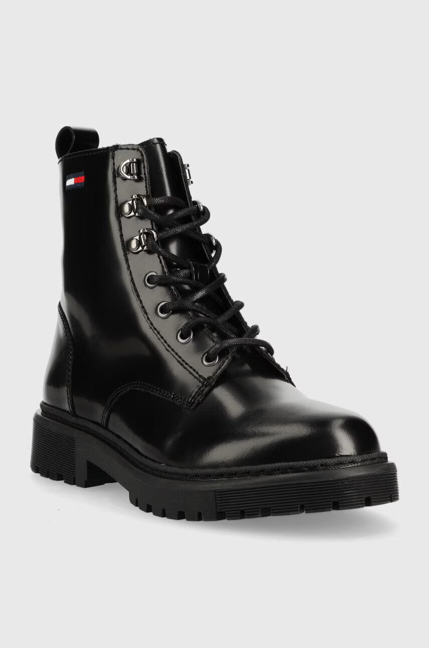 Tommy Jeans Кожени кубинки Leather Lace Up в черно с равна подметка - Pepit.bg