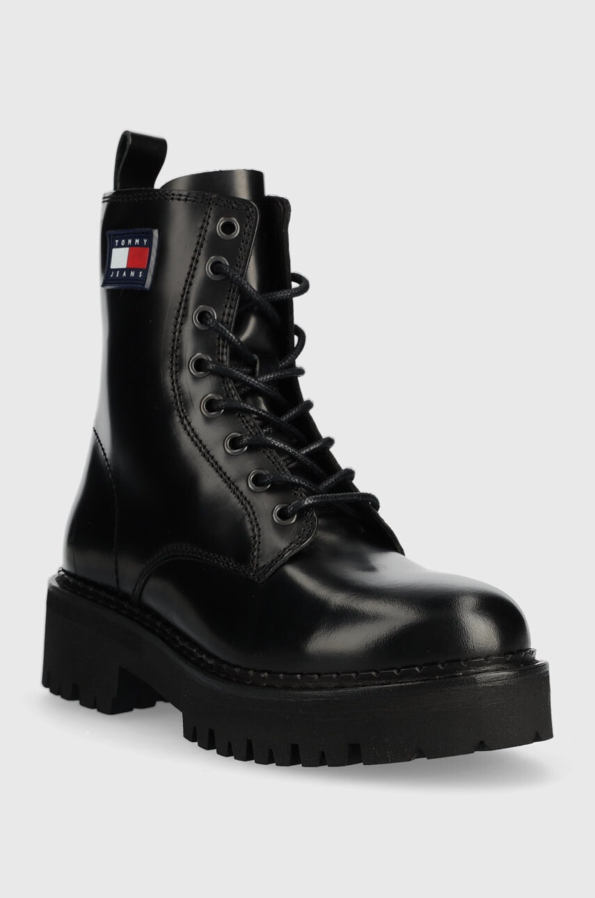 Tommy Jeans Кожени кубинки Urban Lace Up Boot в черно с платформа - Pepit.bg