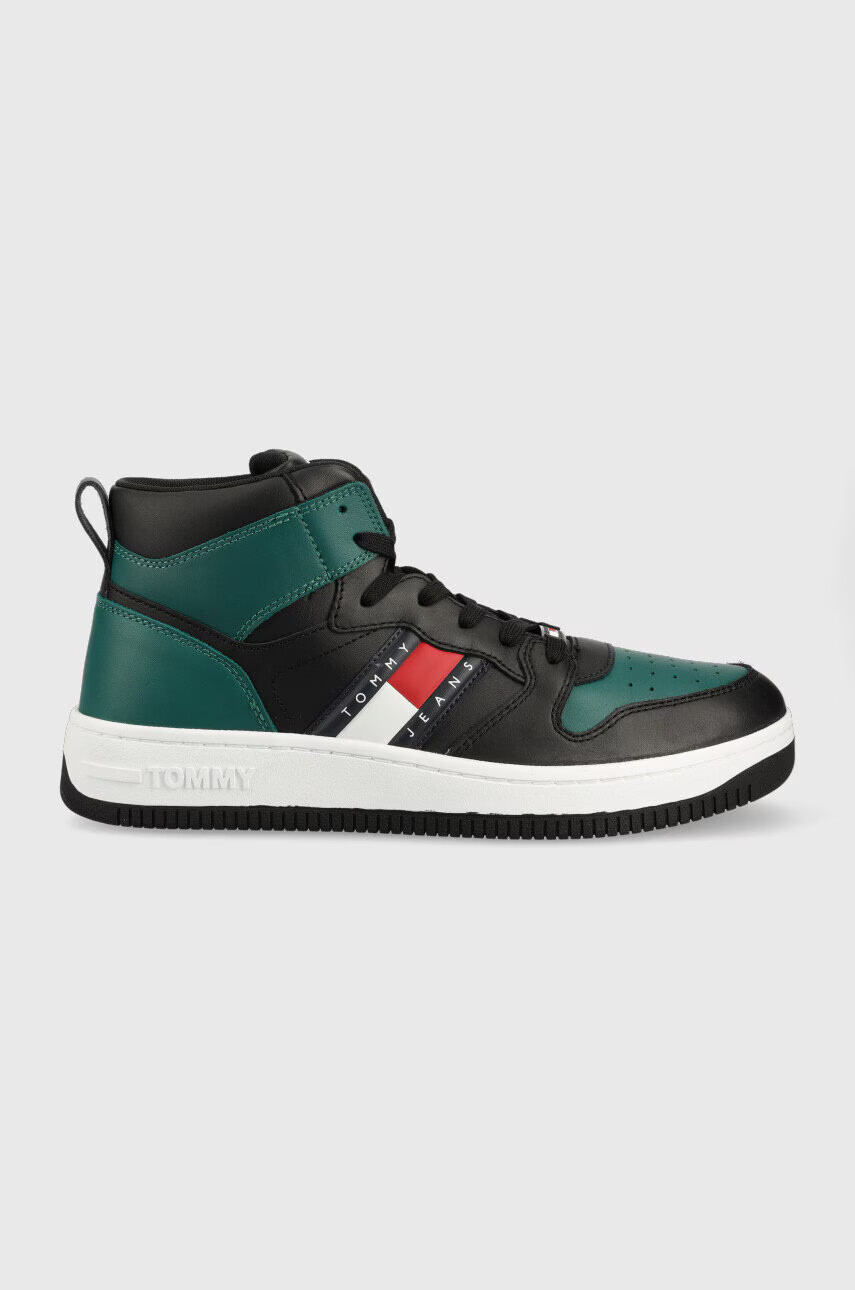 Tommy Jeans Кожени маратонки Leather Mid Cut Basket в черно - Pepit.bg