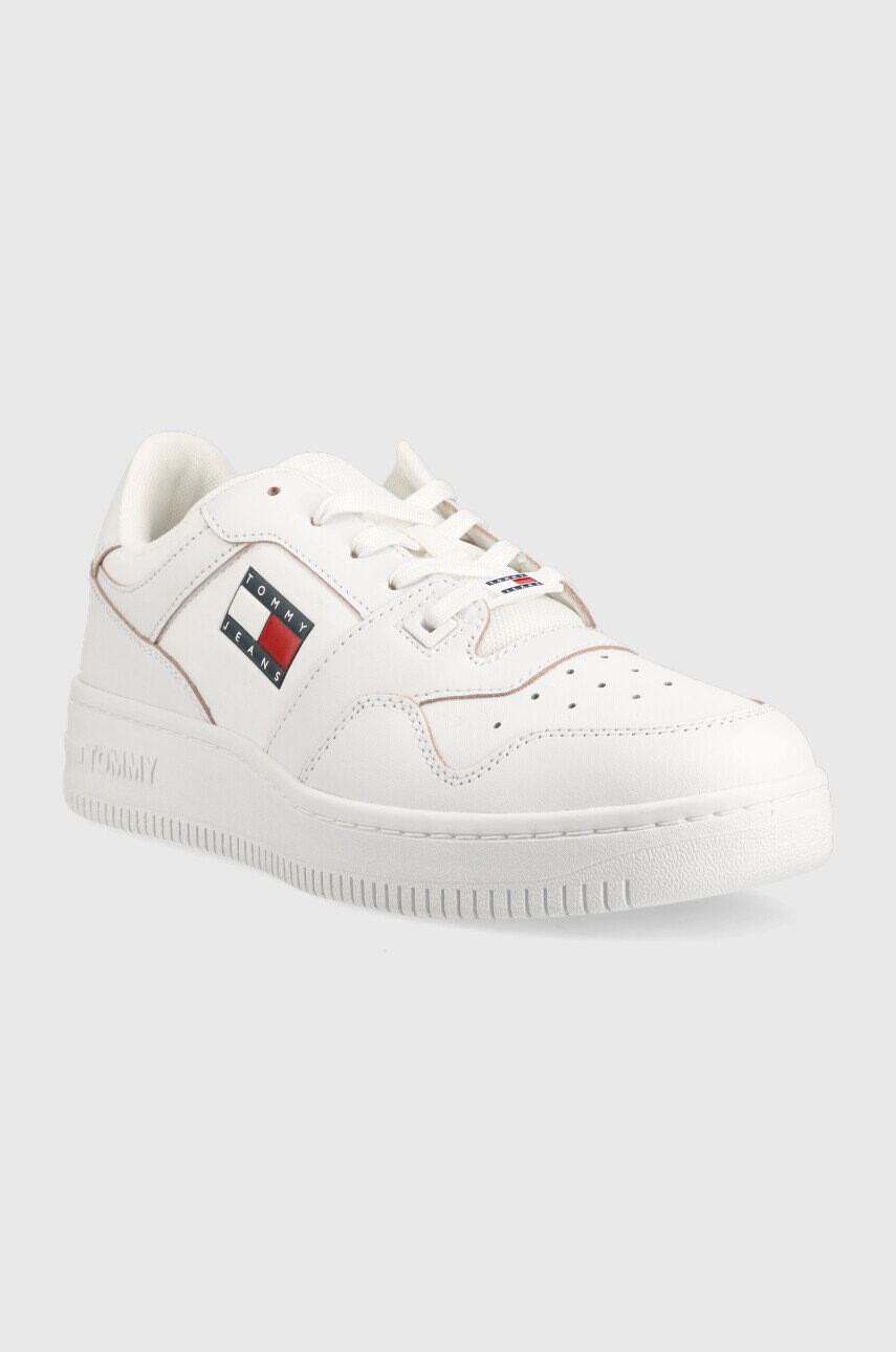 Tommy Jeans Кожени маратонки Etch Basket в бяло - Pepit.bg