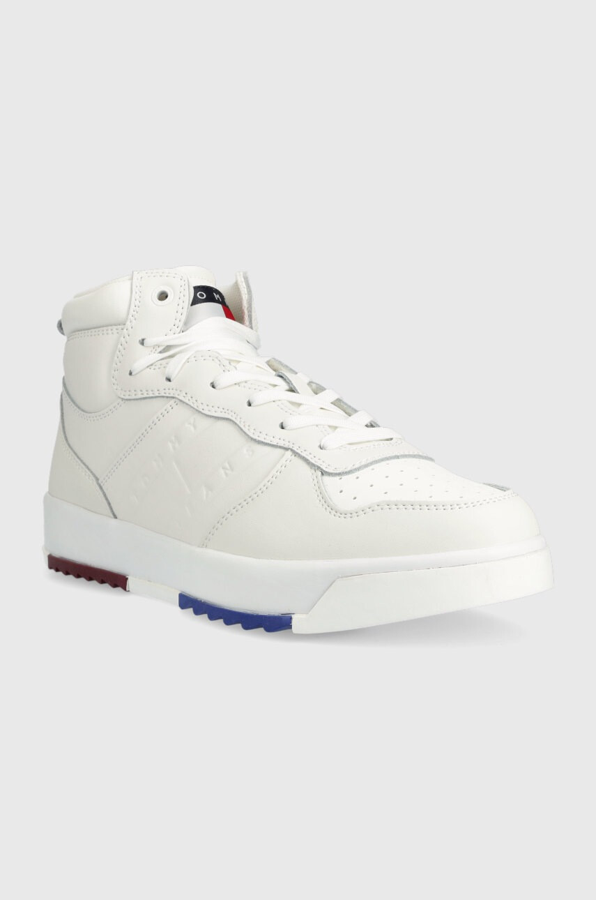 Tommy Jeans Кожени маратонки Leather Basket Midcut в бяло - Pepit.bg