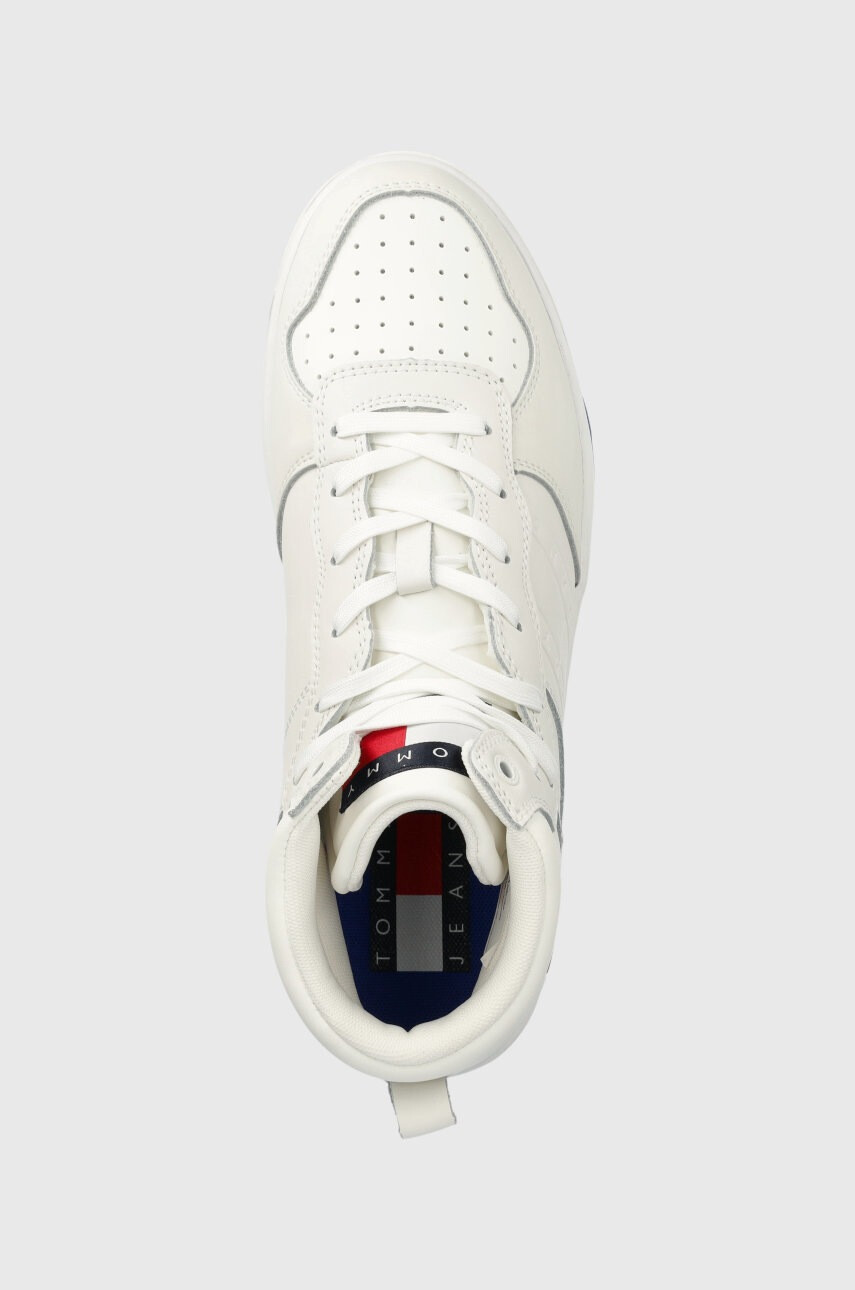 Tommy Jeans Кожени маратонки Leather Basket Midcut в бяло - Pepit.bg