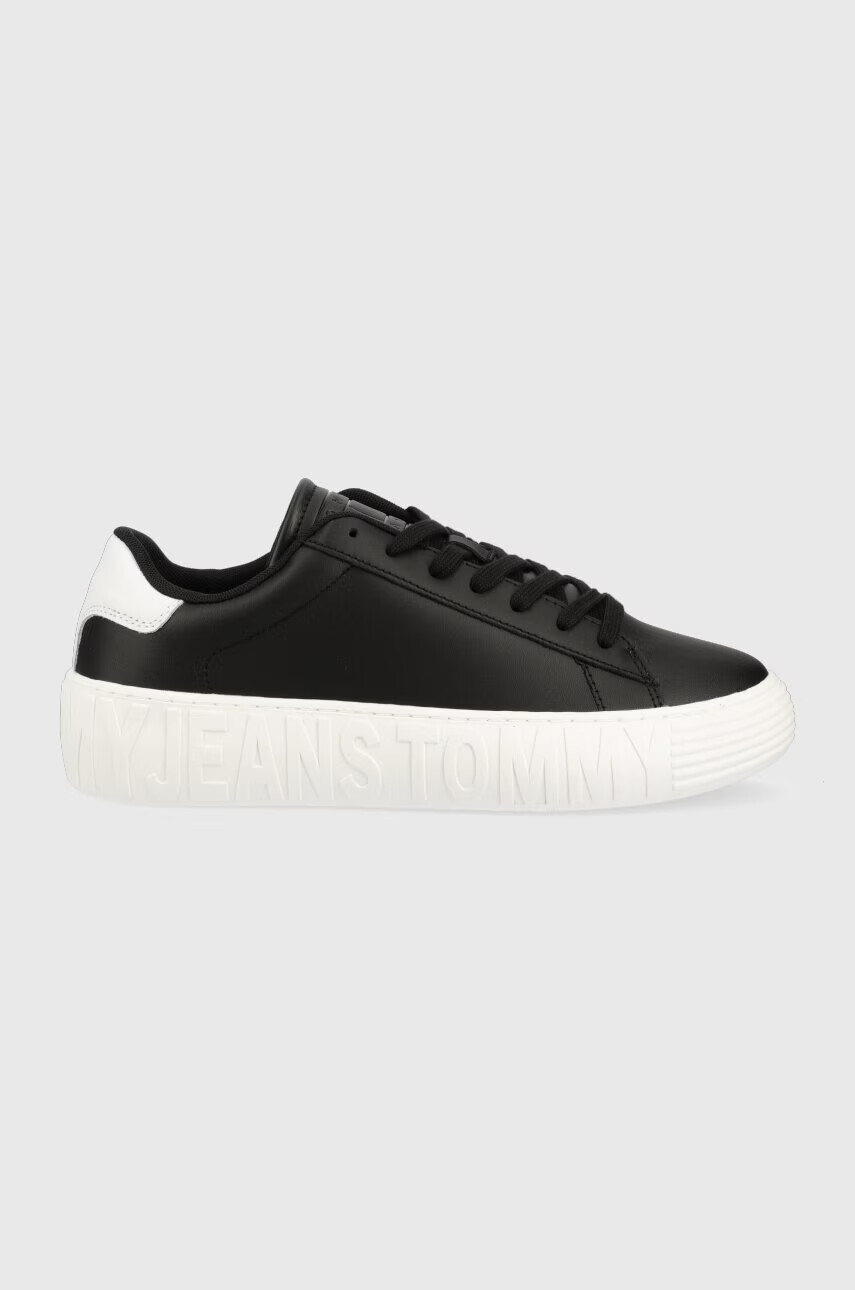 Tommy Jeans Кожени маратонки LEATHER OUTSOLE в черно EM0EM01159 - Pepit.bg