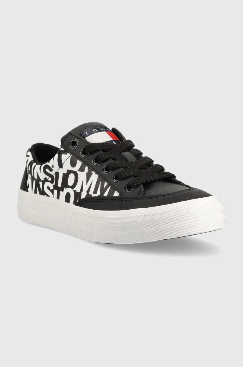 Tommy Jeans Кожени маратонки Virgil Leather Logo Print в черно - Pepit.bg