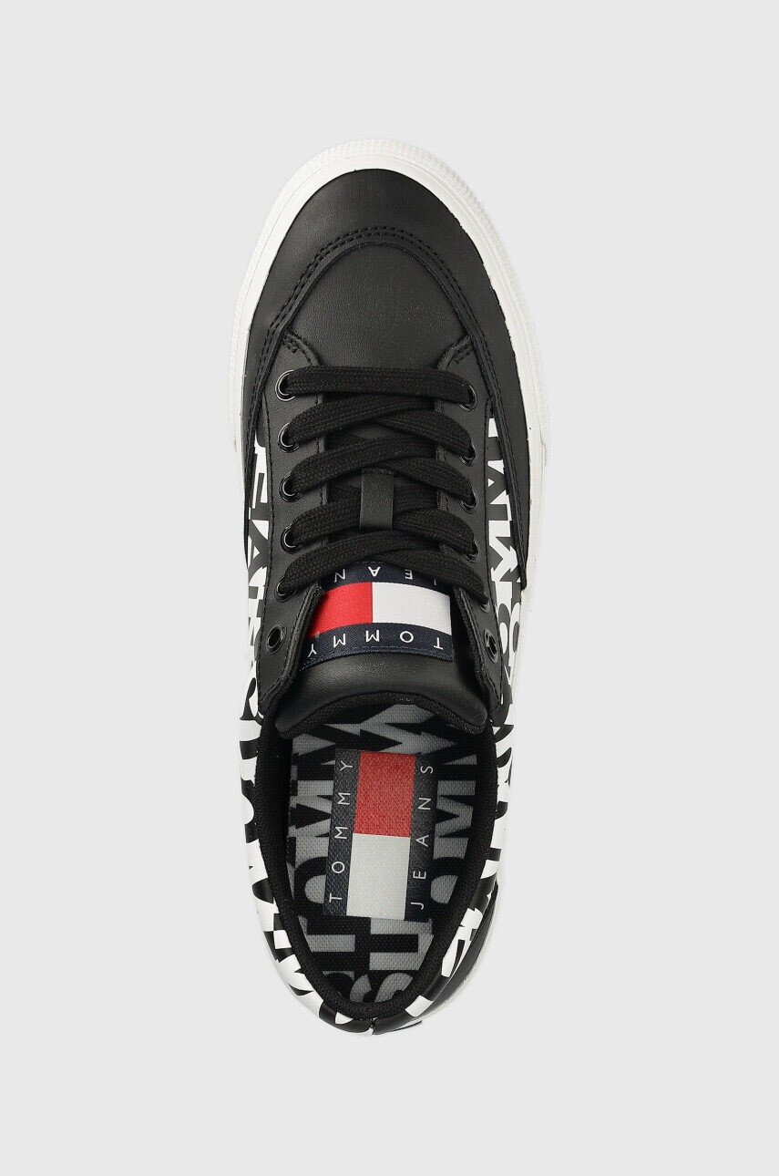 Tommy Jeans Кожени маратонки Virgil Leather Logo Print в черно - Pepit.bg