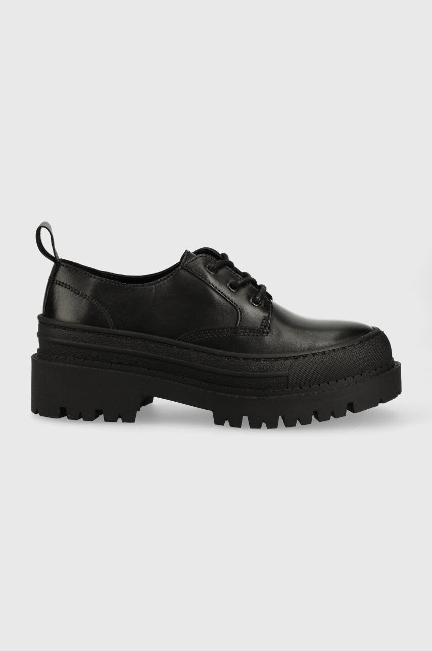 Tommy Jeans Кожени половинки обувки Foxing Leather Shoe в черно с платформа - Pepit.bg