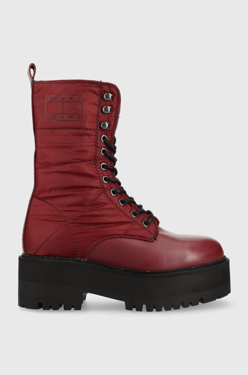 Tommy Jeans Кубинки Flatform Padded Boot в бордо с платформа - Pepit.bg