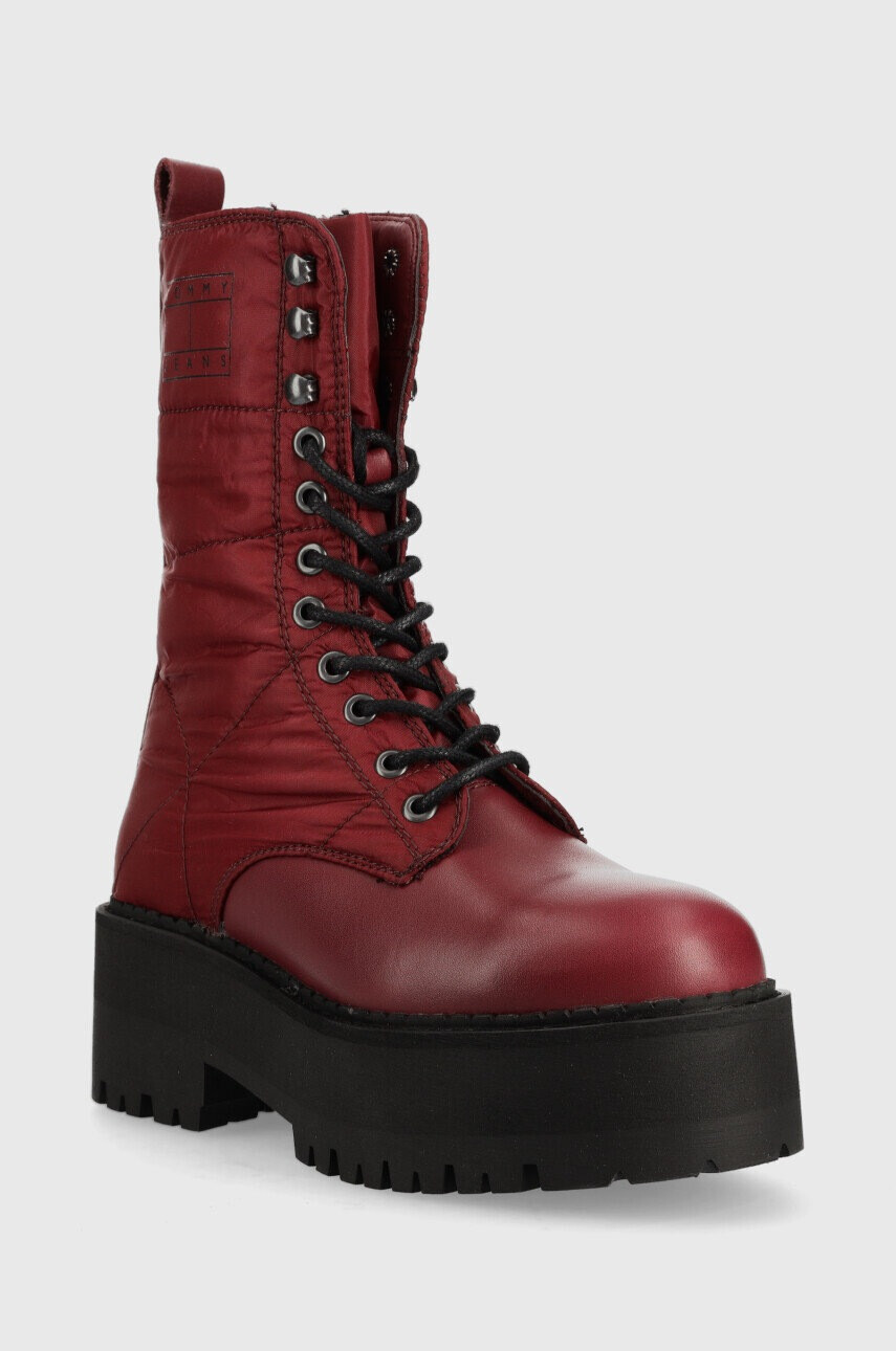 Tommy Jeans Кубинки Flatform Padded Boot в бордо с платформа - Pepit.bg