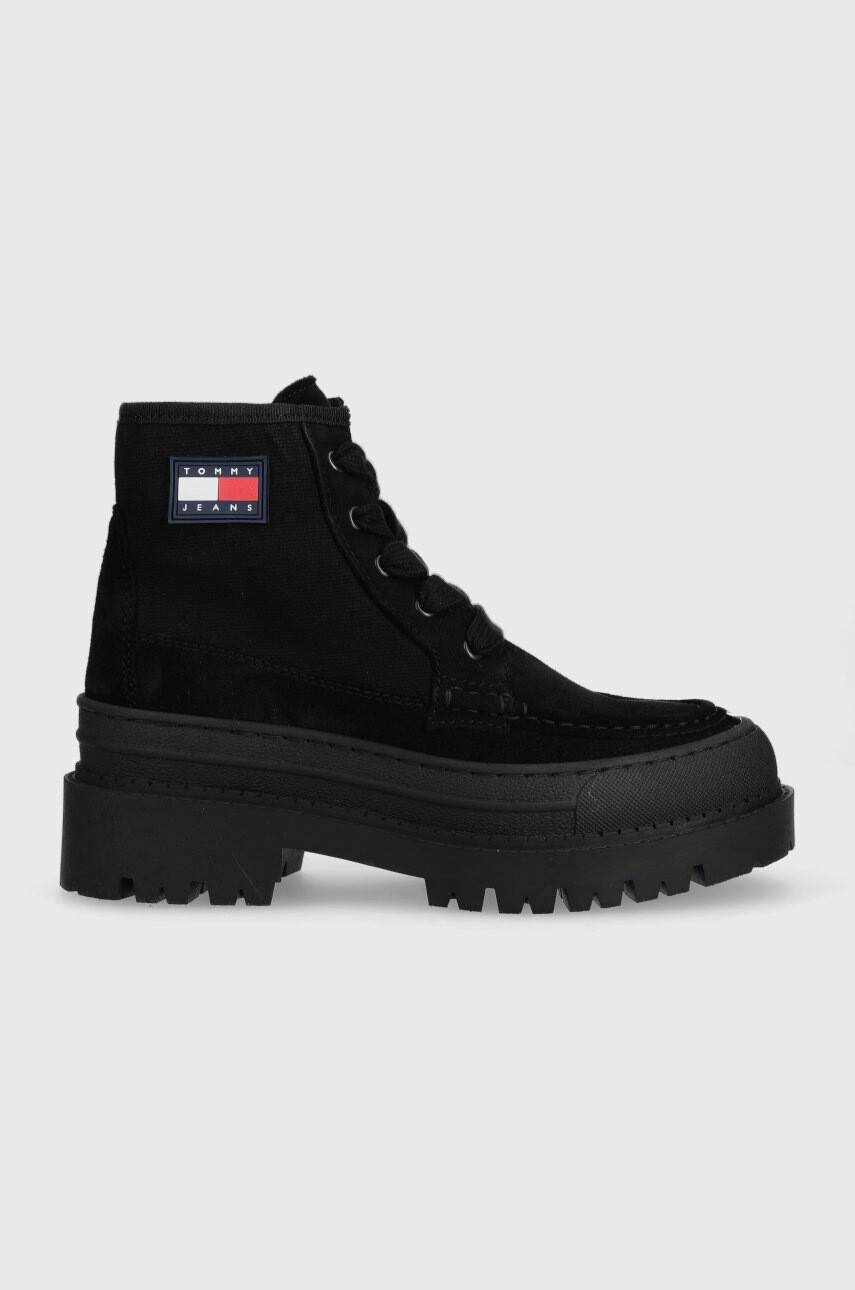 Tommy Jeans Кубинки Womens Foxing Lace Up Boot в черно с платформа - Pepit.bg