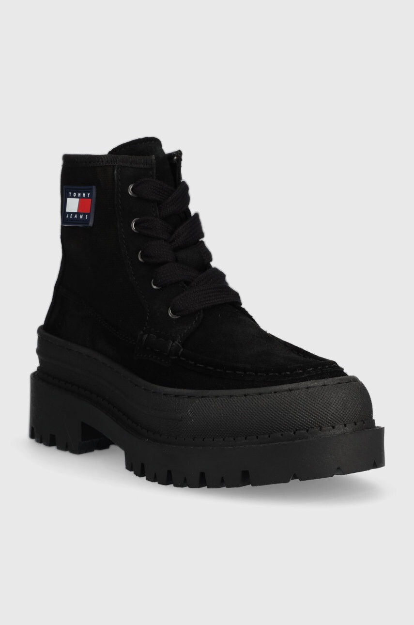 Tommy Jeans Кубинки Womens Foxing Lace Up Boot в черно с платформа - Pepit.bg