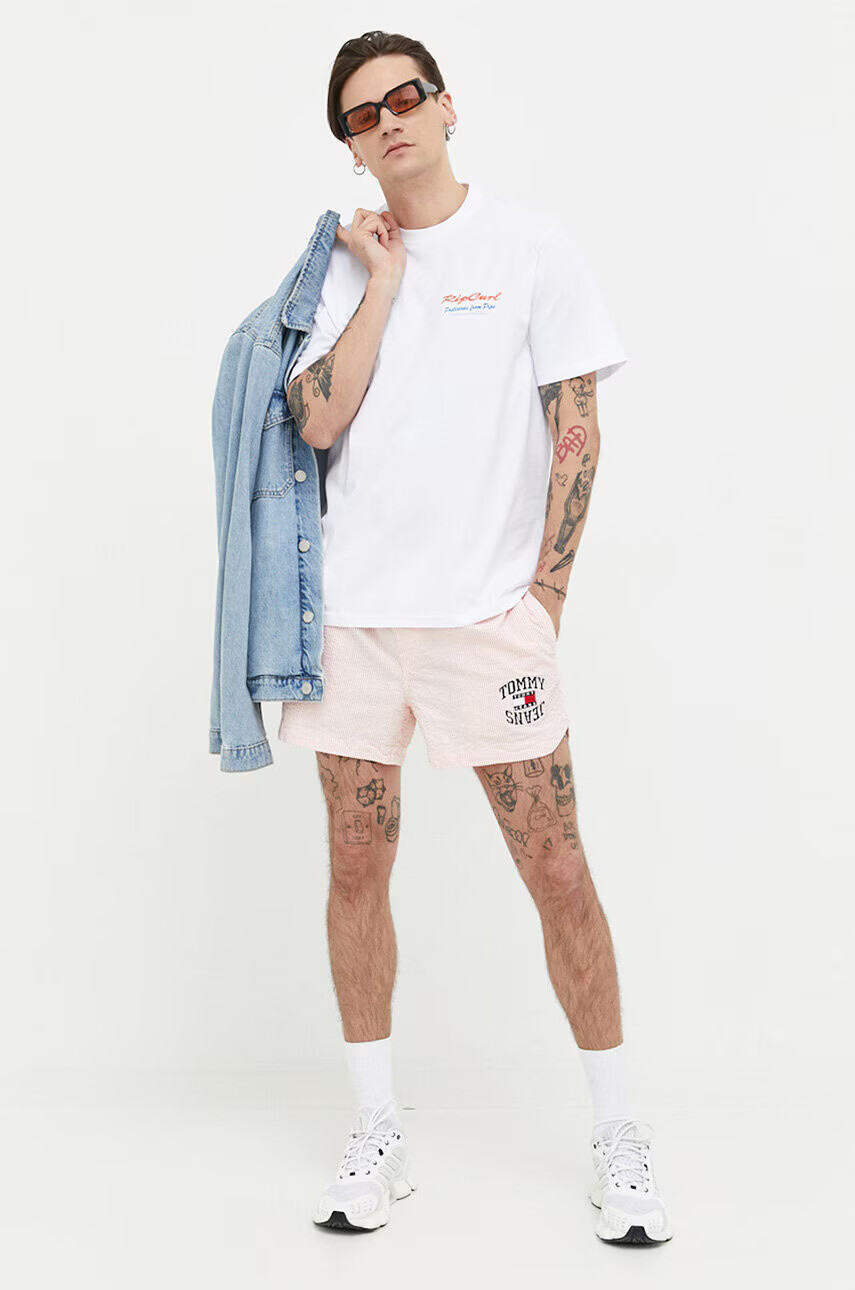 Tommy Jeans Памучен къс панталон в оранжево - Pepit.bg