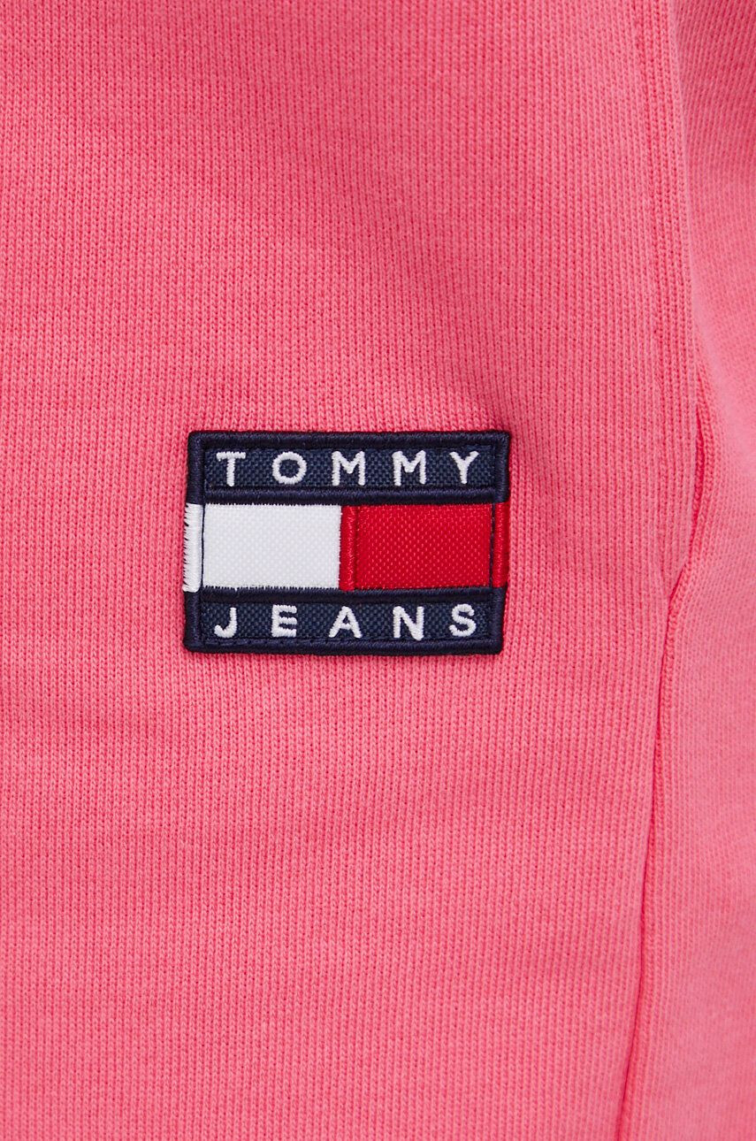 Tommy Jeans Памучен панталон в розово с изчистен дизайн - Pepit.bg