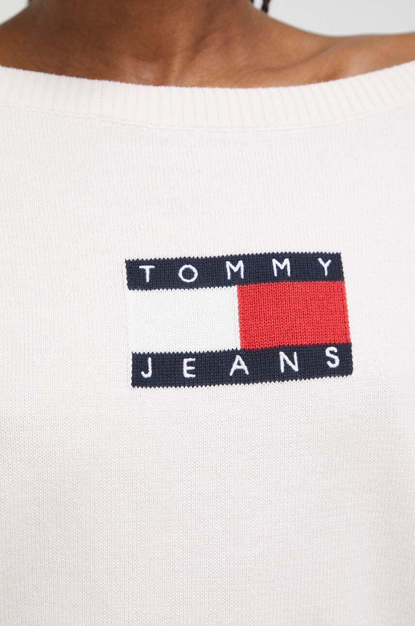 Tommy Jeans Памучен пуловер в бежово от лека материя - Pepit.bg