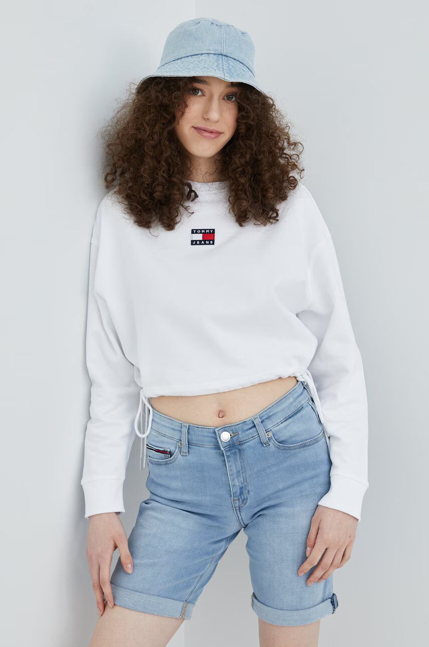 Tommy Jeans Памучен суичър в бяло с изчистен дизайн - Pepit.bg