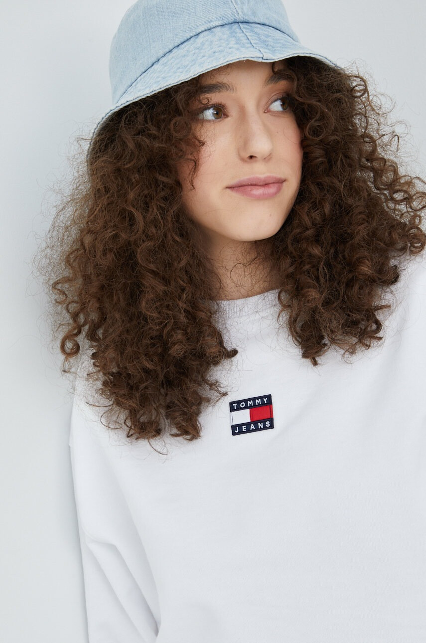 Tommy Jeans Памучен суичър в бяло с изчистен дизайн - Pepit.bg