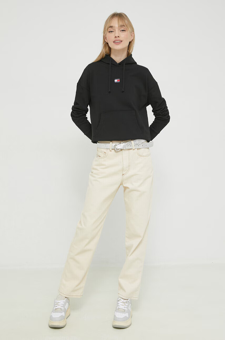 Tommy Jeans Памучен суичър в черно с качулка с апликация - Pepit.bg