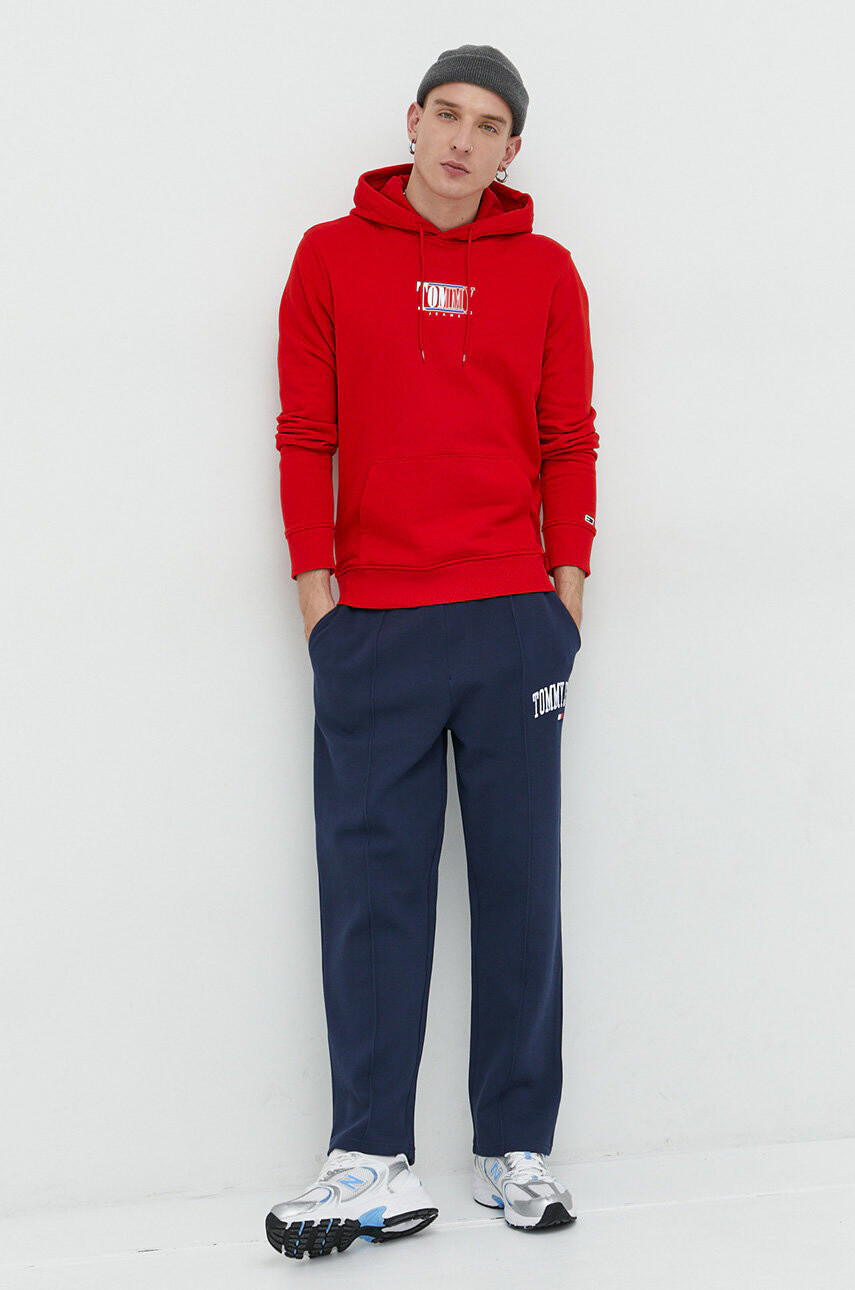 Tommy Jeans Памучен суичър в червено с принт - Pepit.bg