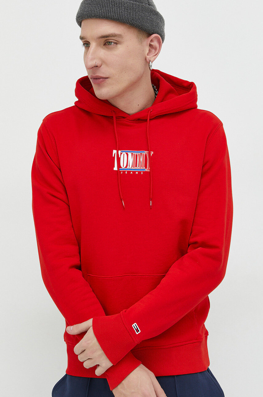 Tommy Jeans Памучен суичър в червено с принт - Pepit.bg