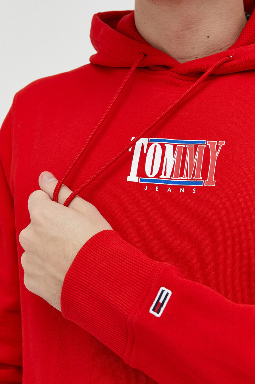 Tommy Jeans Памучен суичър в червено с принт - Pepit.bg