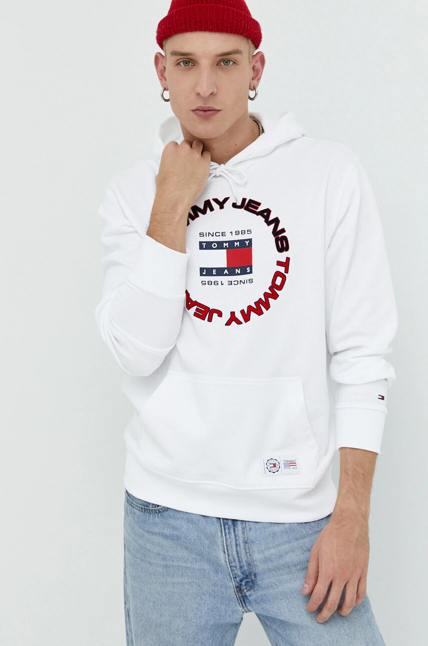 Tommy Jeans Памучен суичър в бяло с качулка с принт - Pepit.bg