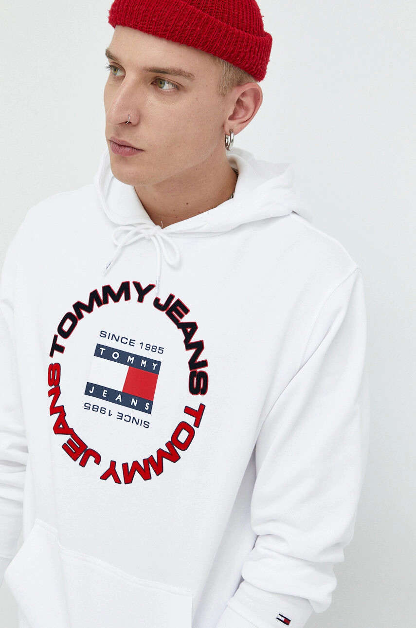 Tommy Jeans Памучен суичър в бяло с качулка с принт - Pepit.bg