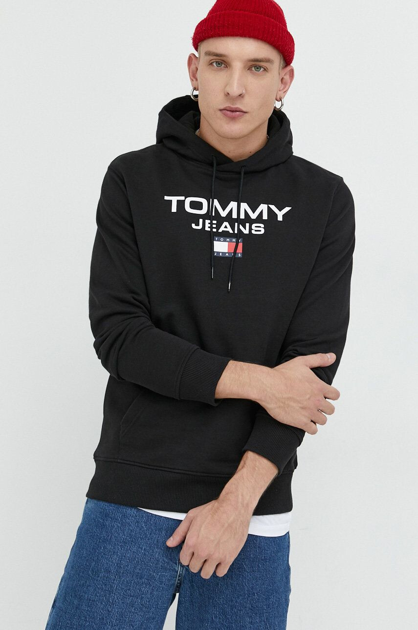 Tommy Jeans Памучен суичър в черно с качулка с апликация - Pepit.bg