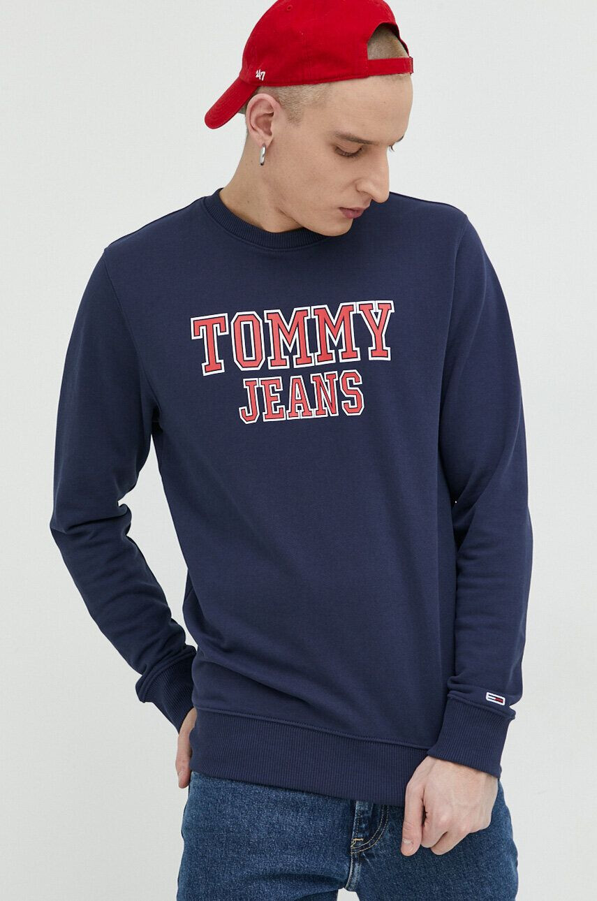 Tommy Jeans Памучен суичър в тъмносиньо с принт - Pepit.bg