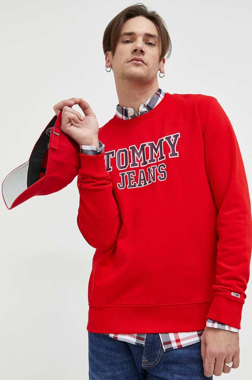 Tommy Jeans Памучен суичър в червено с принт - Pepit.bg