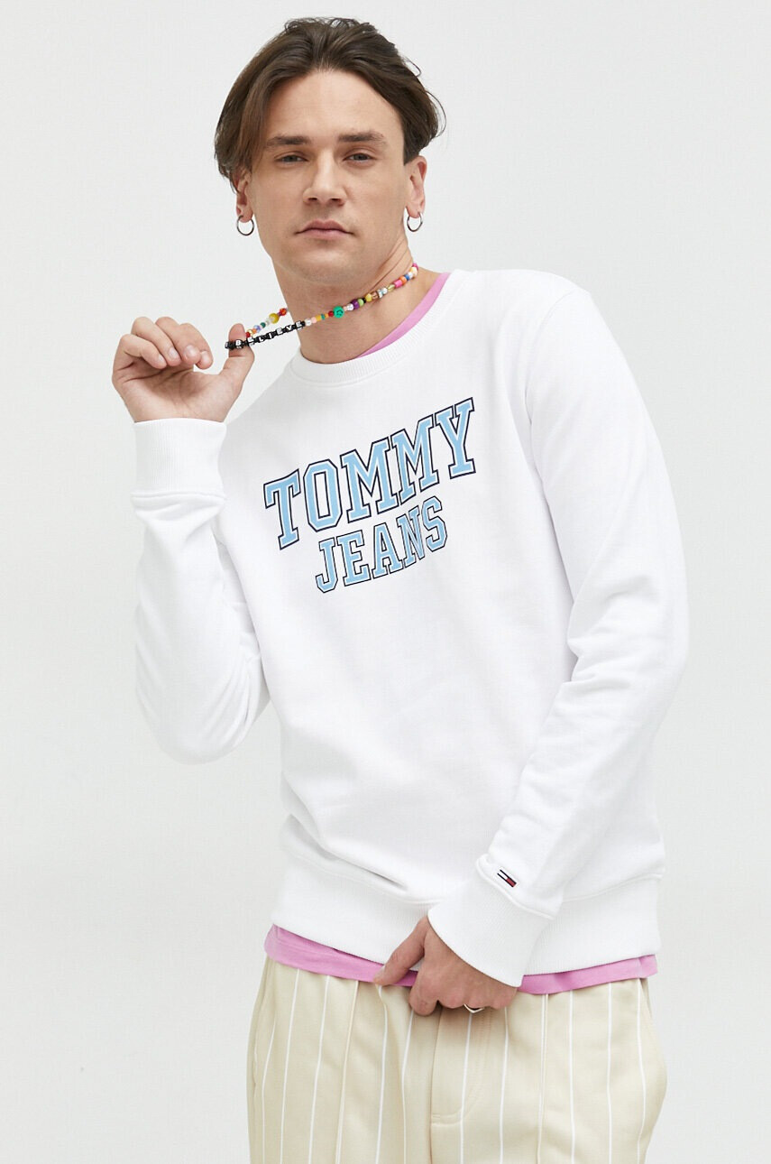 Tommy Jeans Памучен суичър в бяло с принт - Pepit.bg