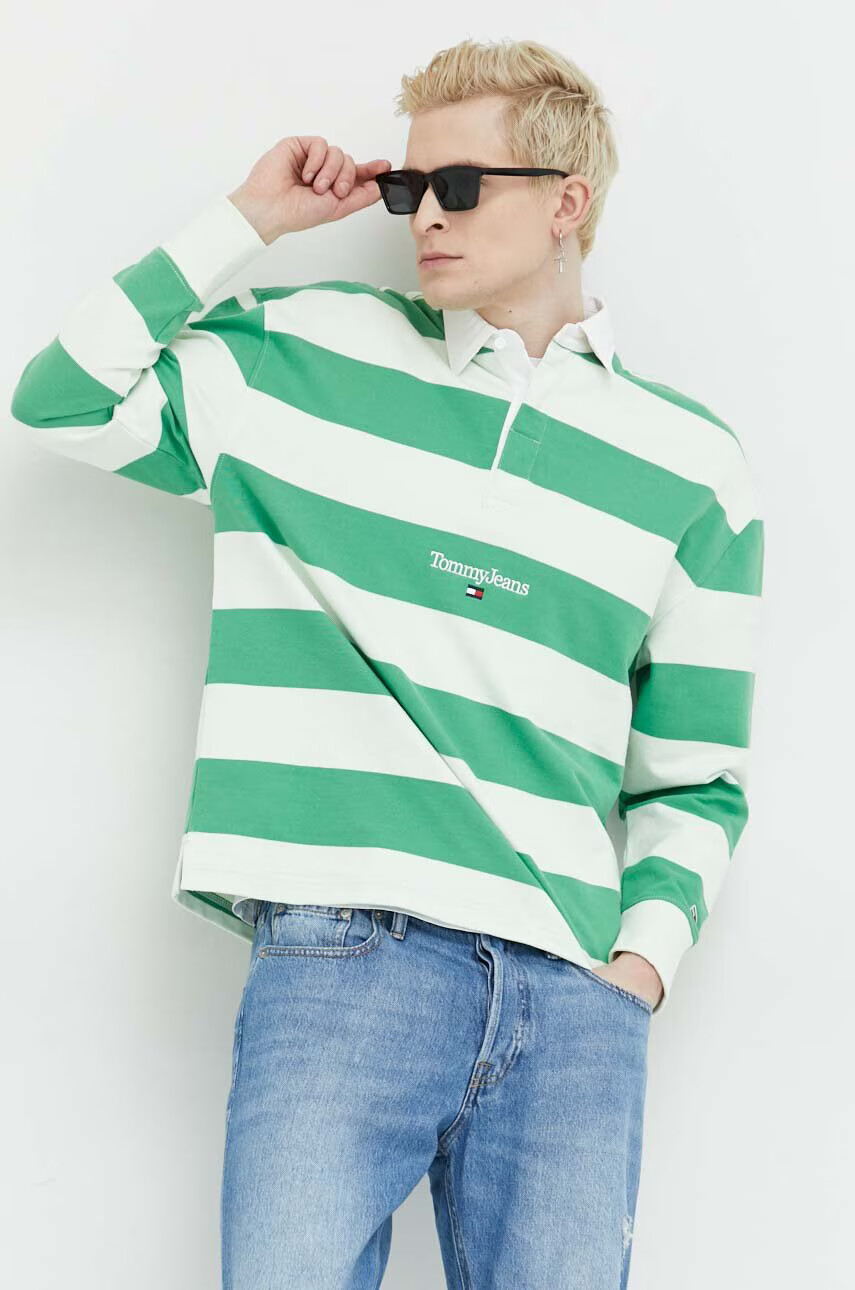 Tommy Jeans Памучен суичър в зелено с десен - Pepit.bg