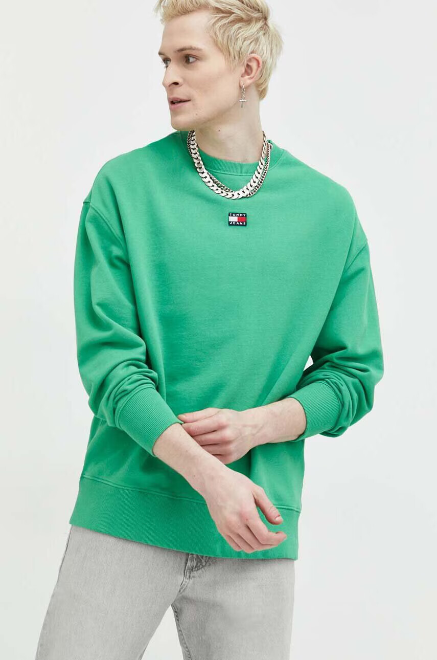 Tommy Jeans Памучен суичър в зелено с апликация - Pepit.bg