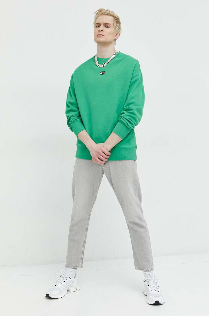 Tommy Jeans Памучен суичър в зелено с апликация - Pepit.bg