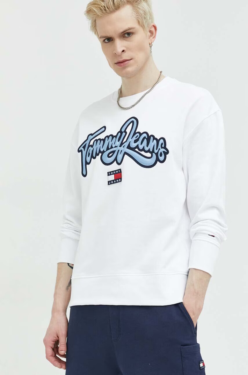Tommy Jeans Памучен суичър в бяло с апликация - Pepit.bg