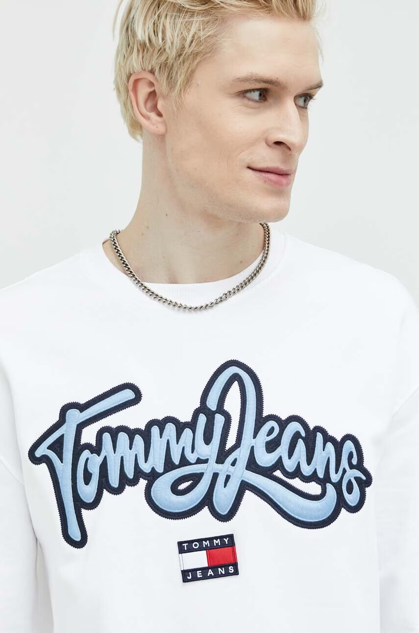 Tommy Jeans Памучен суичър в бяло с апликация - Pepit.bg