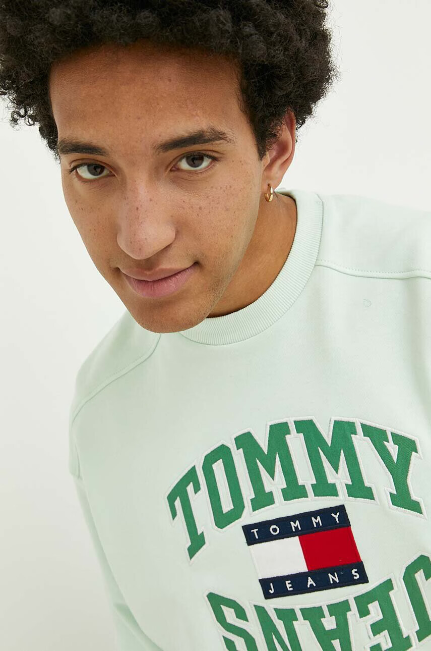 Tommy Jeans Памучен суичър в зелено с апликация - Pepit.bg