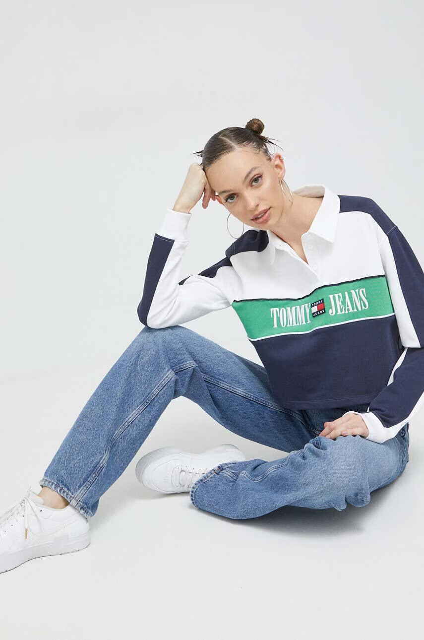 Tommy Jeans Памучен суичър в тъмносиньо с десен - Pepit.bg