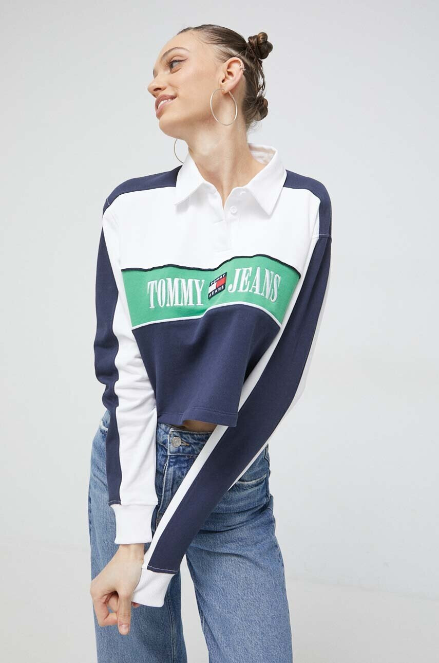 Tommy Jeans Памучен суичър в тъмносиньо с десен - Pepit.bg