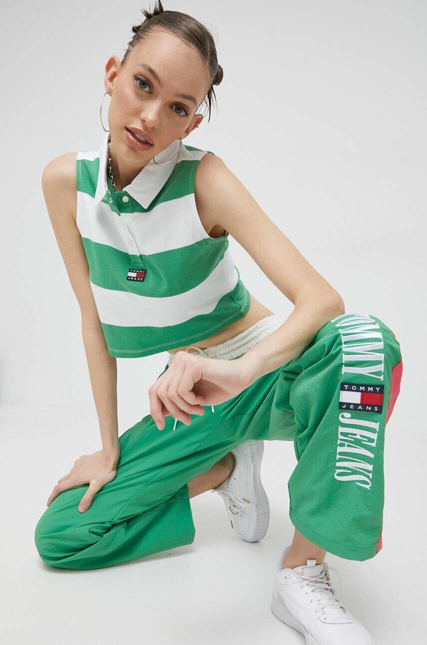 Tommy Jeans Памучен топ в зелено - Pepit.bg
