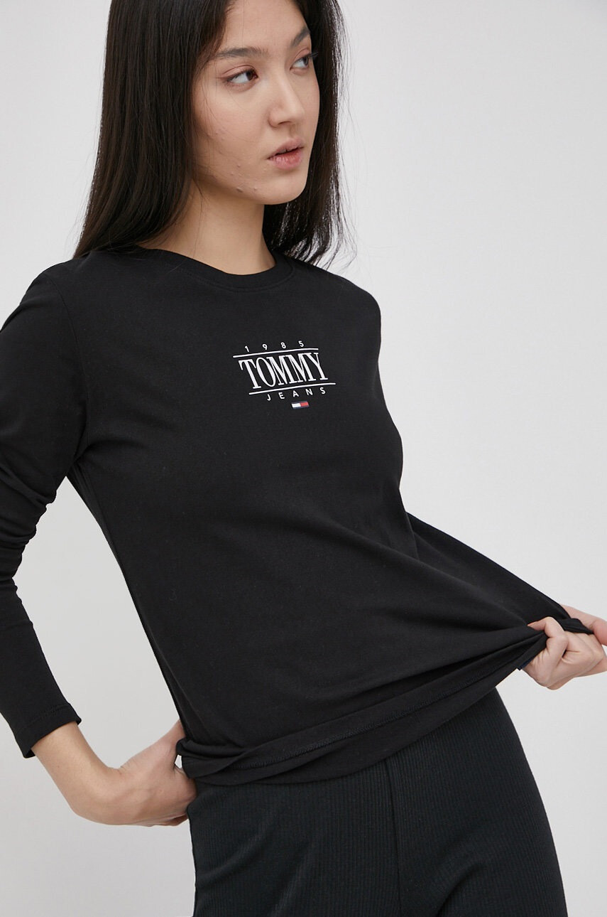 Tommy Jeans Памучна блуза с дълги ръкави в черно - Pepit.bg