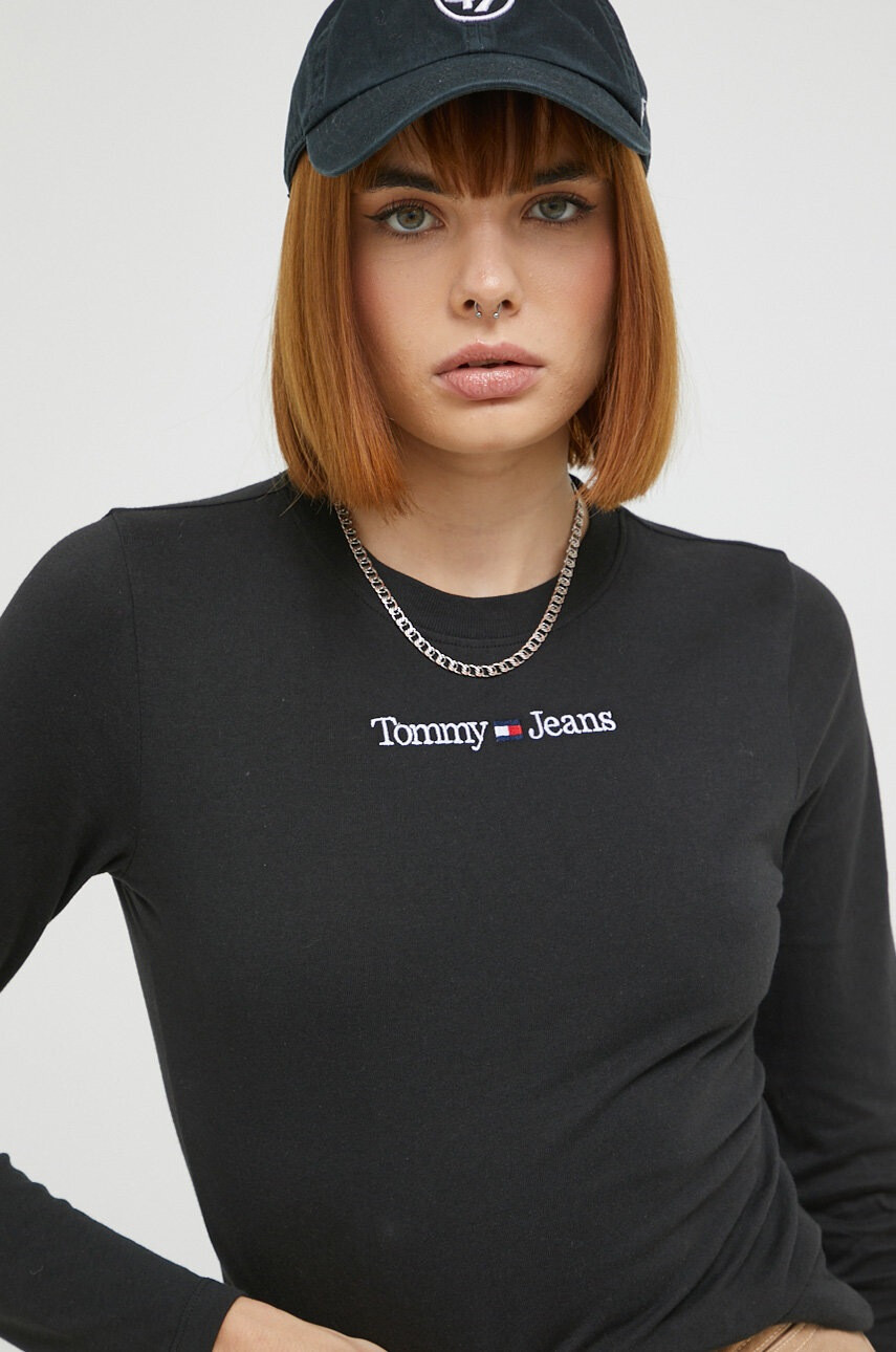 Tommy Jeans Памучна блуза с дълги ръкави в черно - Pepit.bg