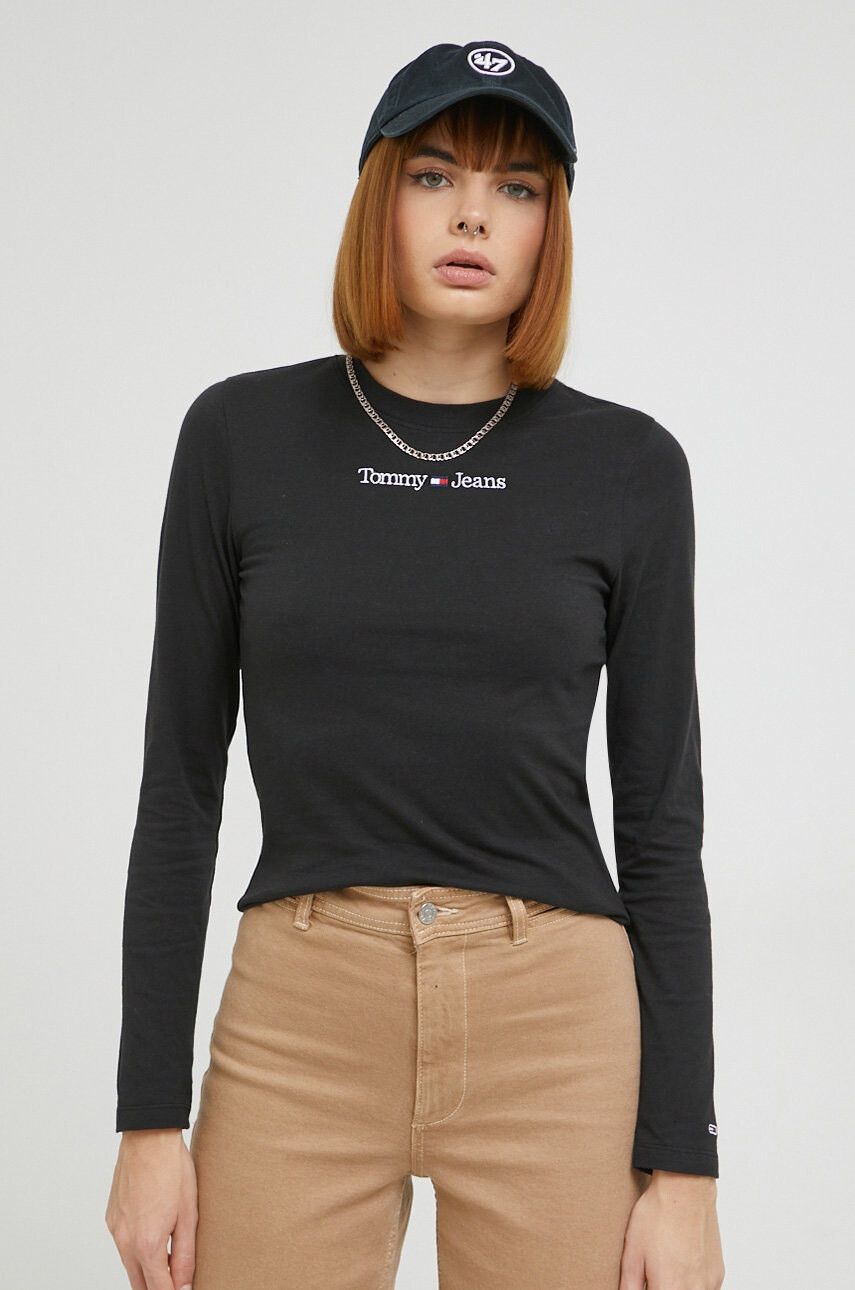 Tommy Jeans Памучна блуза с дълги ръкави в черно - Pepit.bg