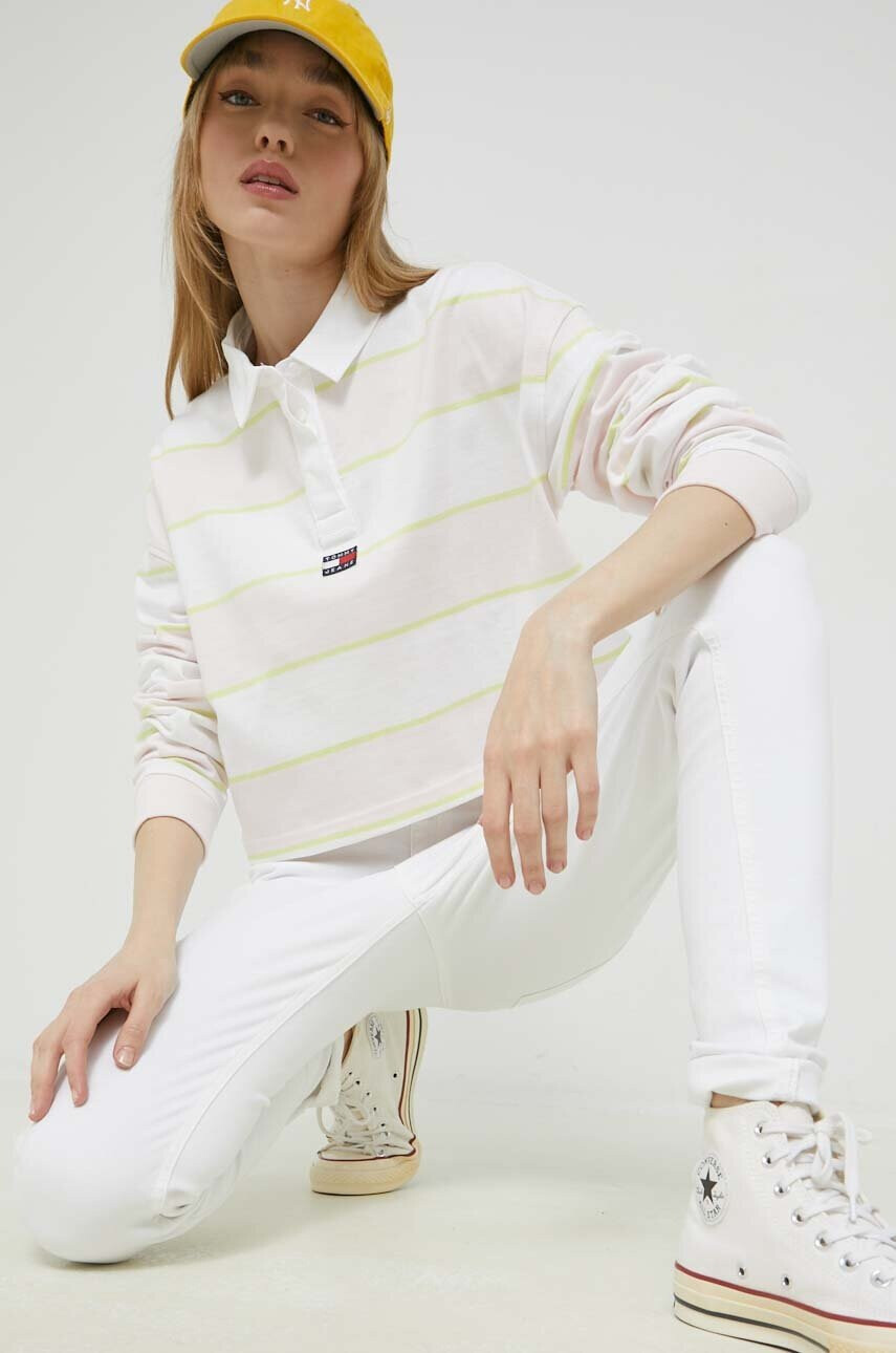 Tommy Jeans Памучна блуза с дълги ръкави в розово - Pepit.bg