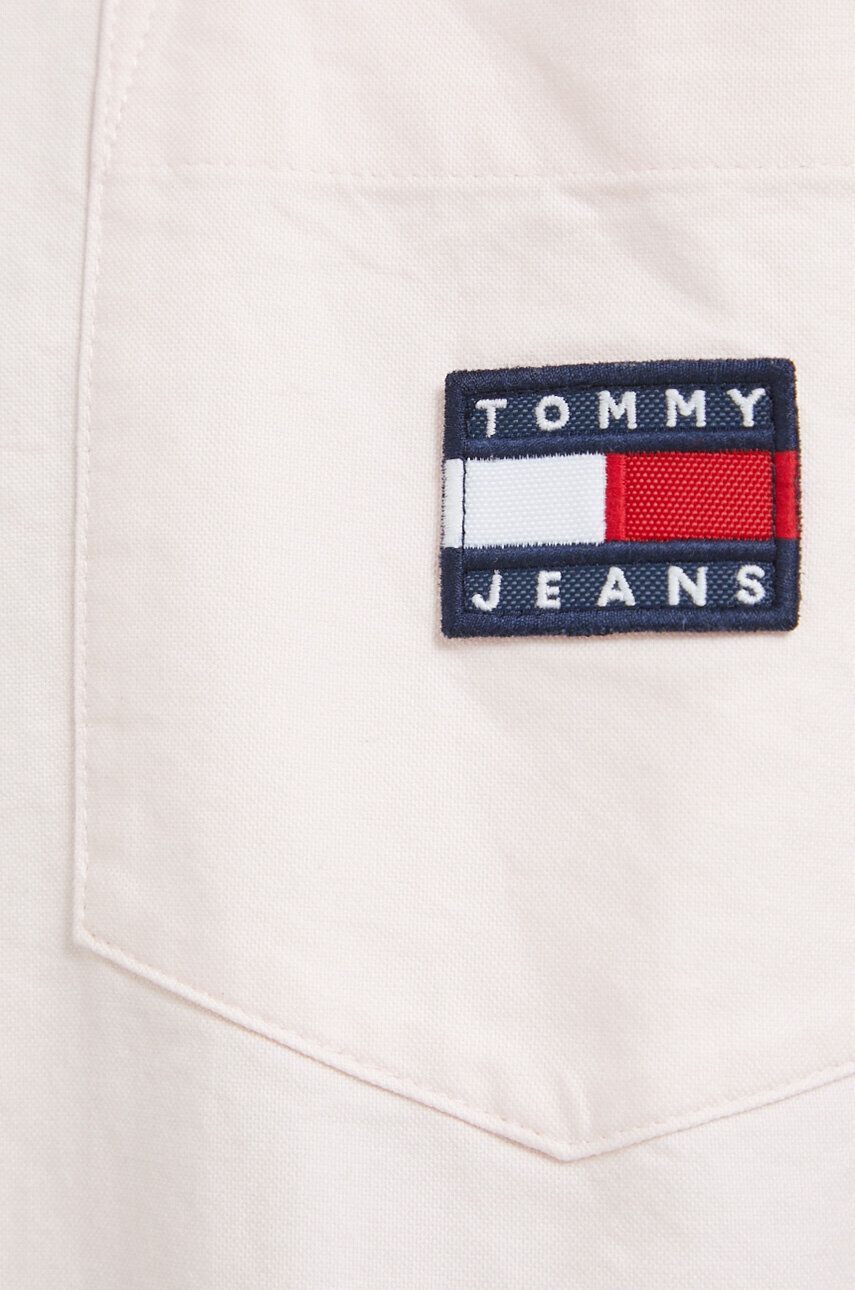 Tommy Jeans Памучна риза дамска в розово със свободна кройка с класическа яка - Pepit.bg