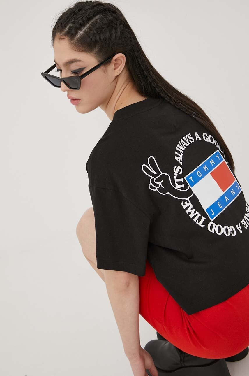 Tommy Jeans Памучна тениска в черно - Pepit.bg