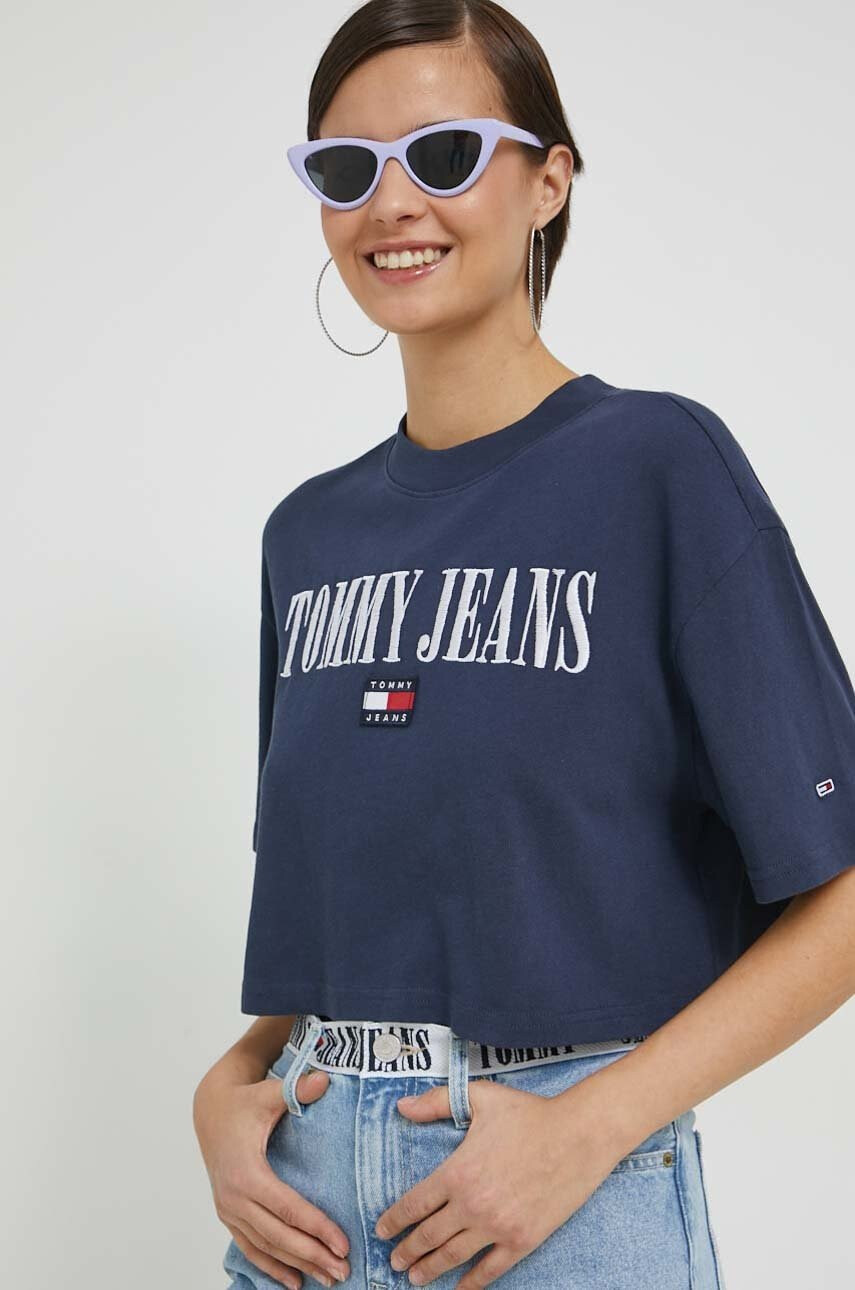 Tommy Jeans Памучна тениска в тъмносиньо - Pepit.bg