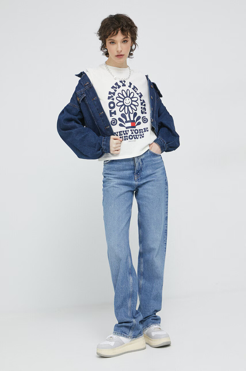 Tommy Jeans Памучна тениска в бежово - Pepit.bg