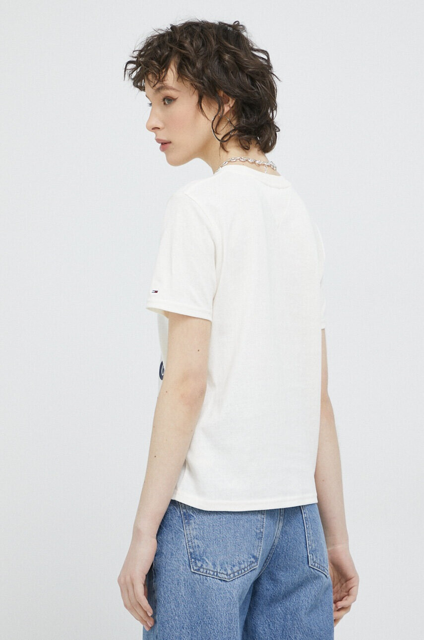 Tommy Jeans Памучна тениска в бежово - Pepit.bg