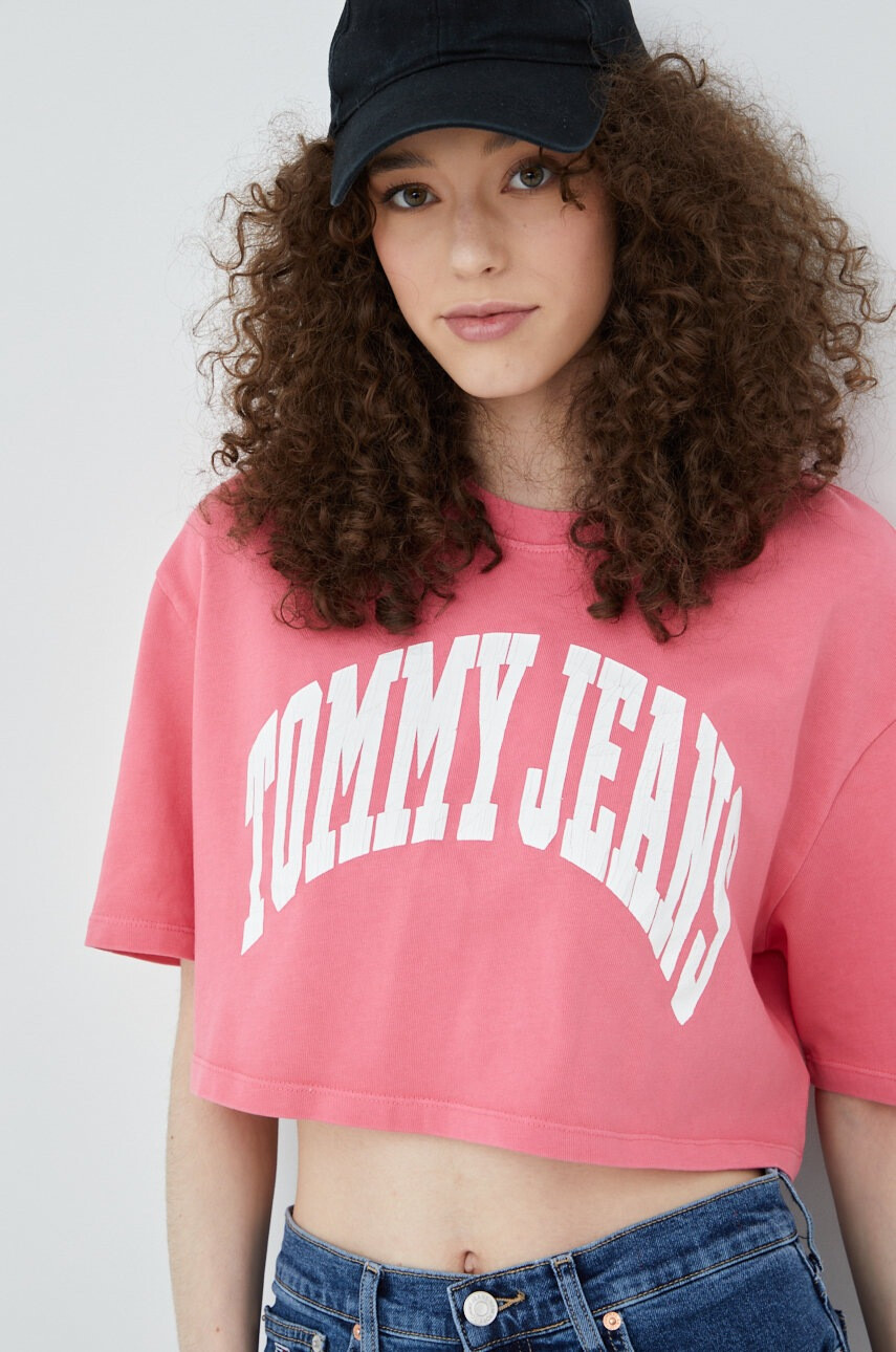 Tommy Jeans Памучна тениска в розово - Pepit.bg