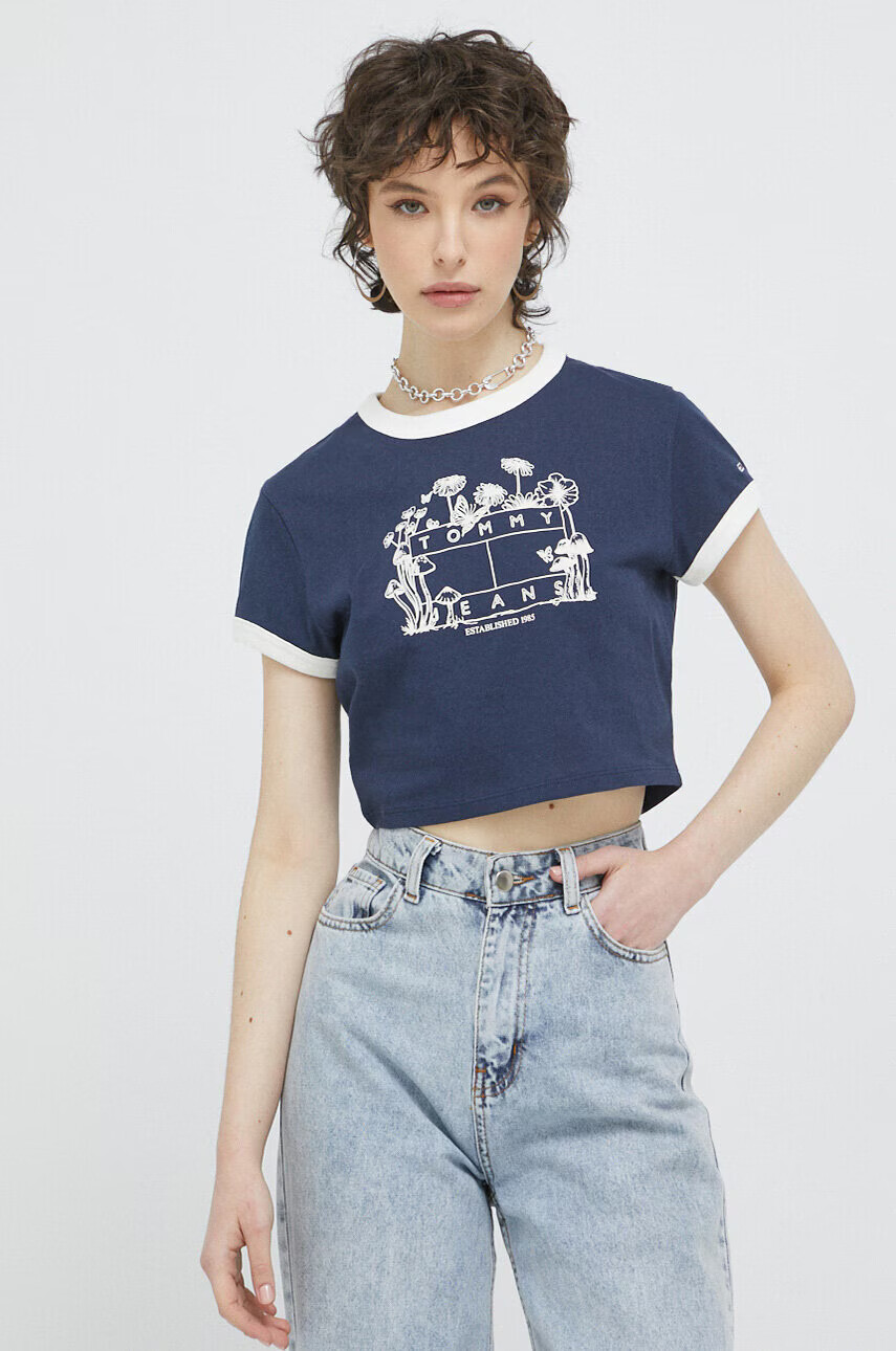 Tommy Jeans Памучна тениска в тъмносиньо - Pepit.bg